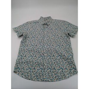 prAna Gray Blue Floral Button Up Shirt‎ Organic Cotton Large Men's